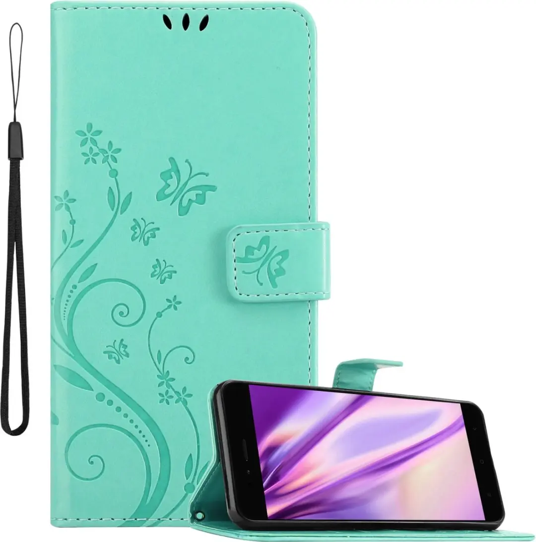 Cadorabo Hoesje geschikt voor Xiaomi Mi A1 / Mi 5X in BLOEMEN TURKOOIS