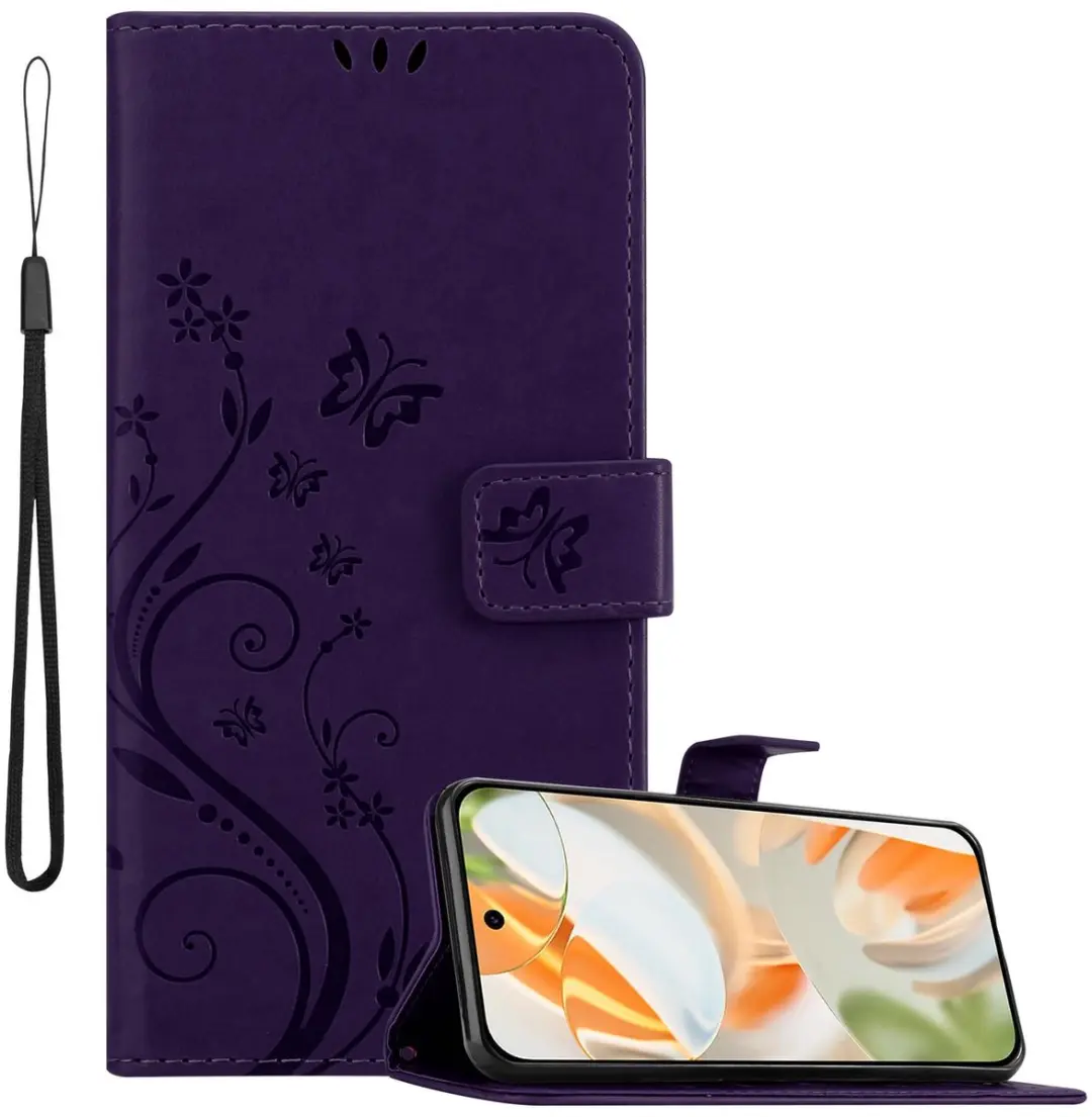 Cadorabo Hoesje geschikt voor Google Pixel 9 PRO in BLOEMEN DONKER PAARS