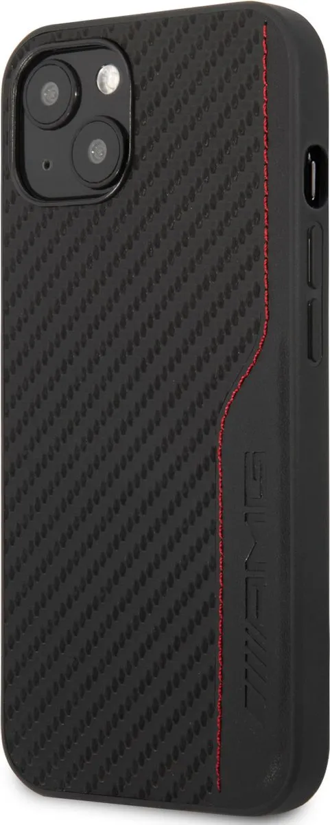 Mercedes-Benz AMG iPhone 13 Carbon Hoesje - Zwart - Red Stitching