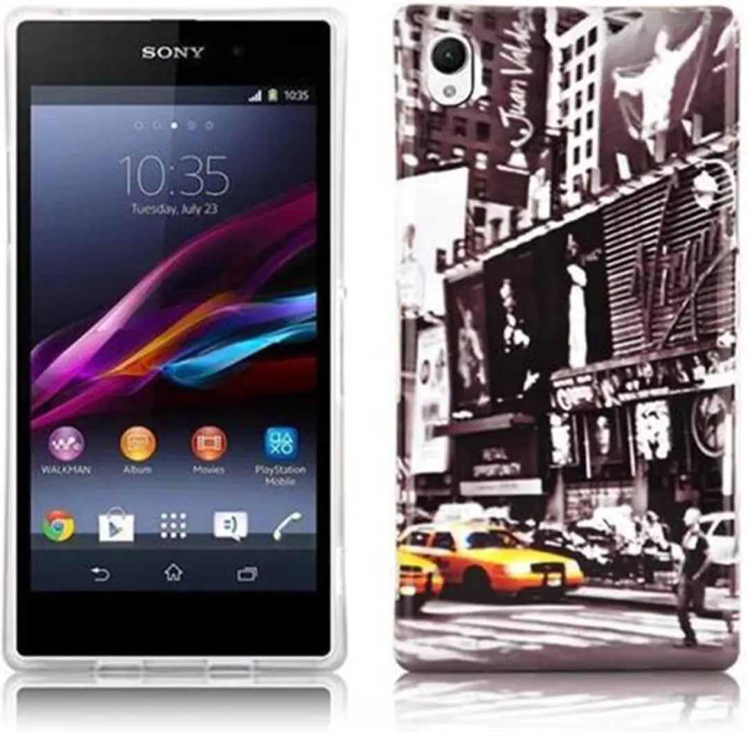 Cadorabo Hoesje geschikt voor Sony Xperia Z1 met NEW YORK CAB opdruk