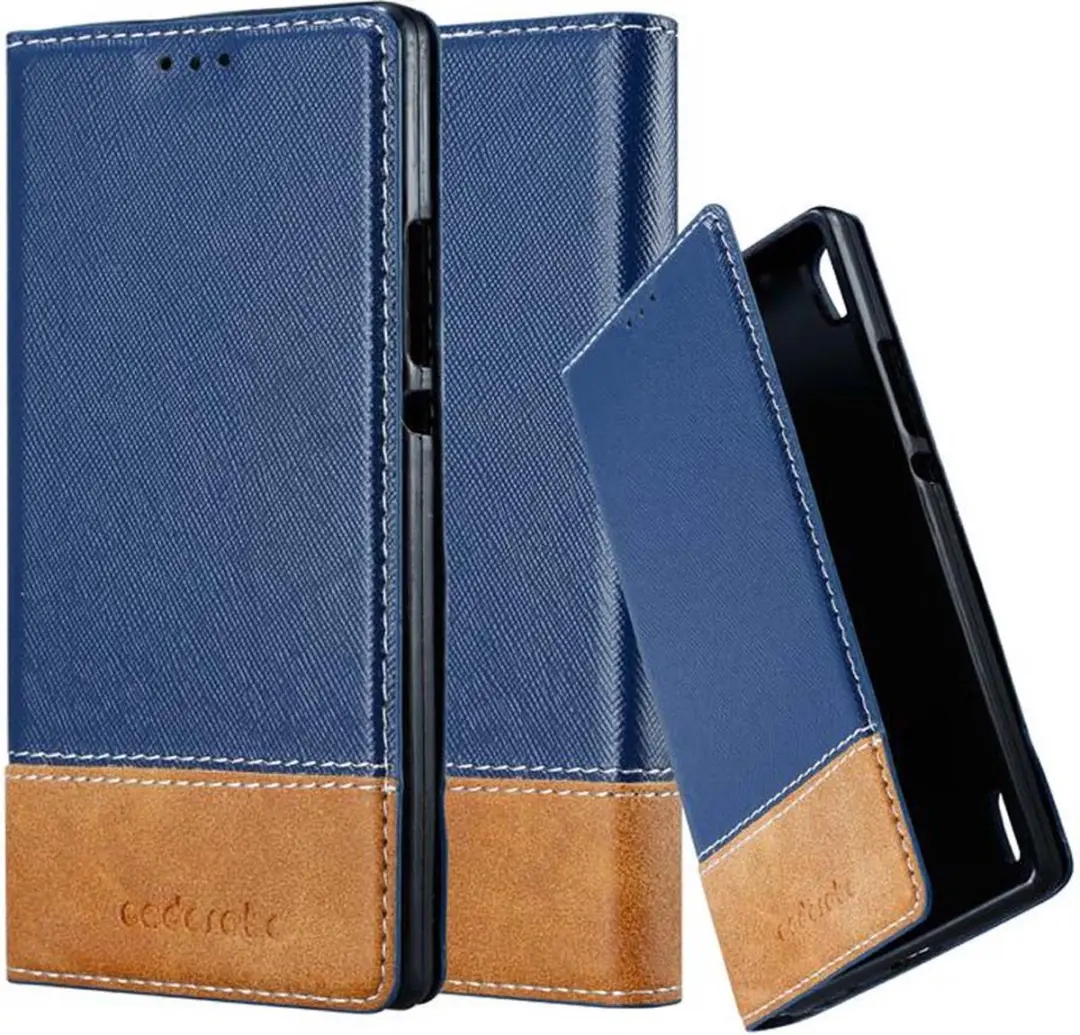 Cadorabo Hoesje geschikt voor Huawei ASCEND P7 in DONKERBLAUW BRUIN