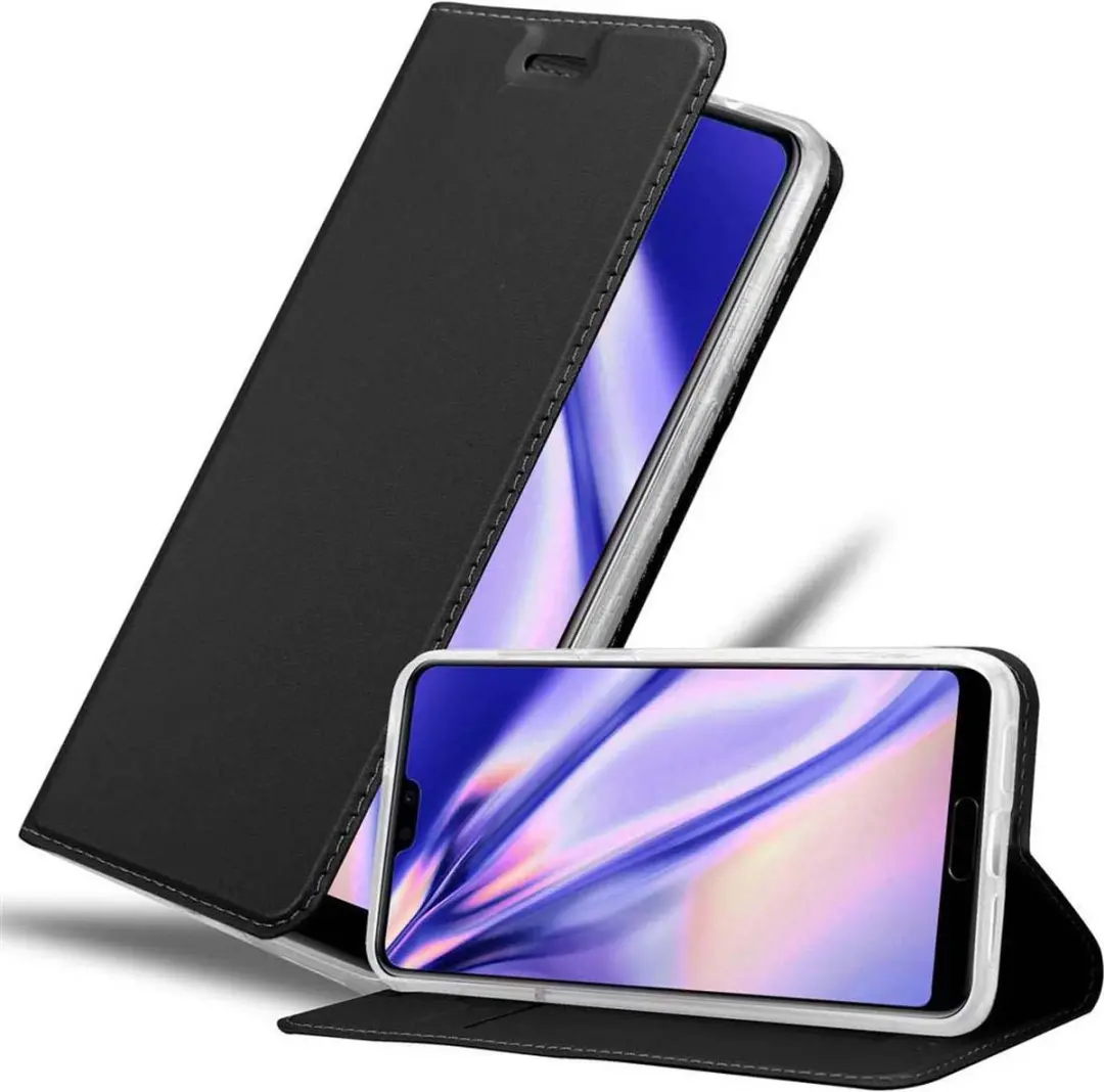 Cadorabo Hoesje geschikt voor Huawei P20 in CLASSY ZWART - Beschermhoes met magnetische sluiting, standfunctie en kaartvakje Book Case Cover Etui