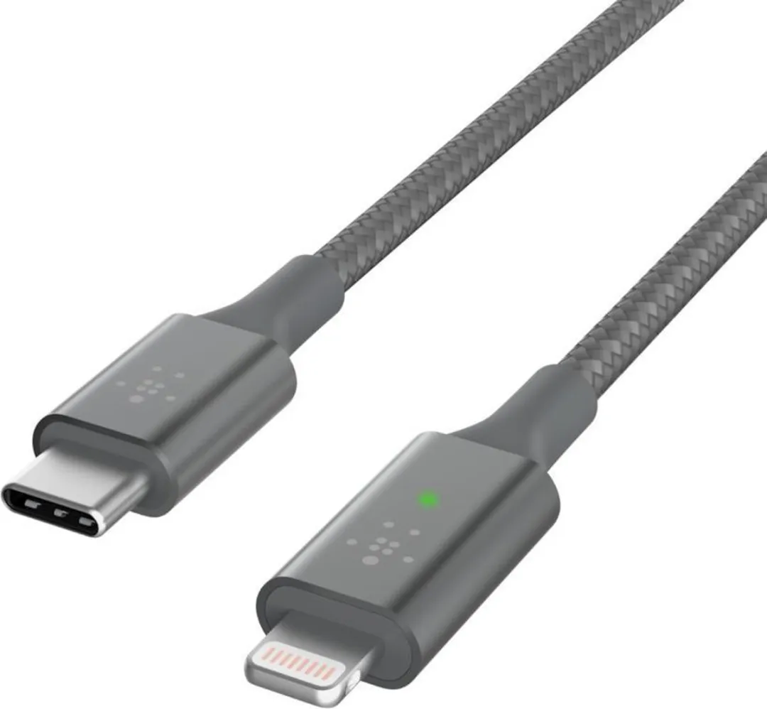 Belkin BOOST↑CHARGE Smart LED USB-C naar Lightning Kabel CAA006bt04GR - Grijs