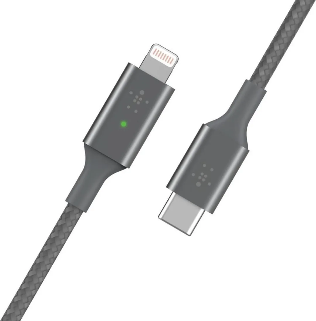 Belkin BOOST↑CHARGE Smart LED USB-C naar Lightning Kabel CAA006bt04GR - Grijs