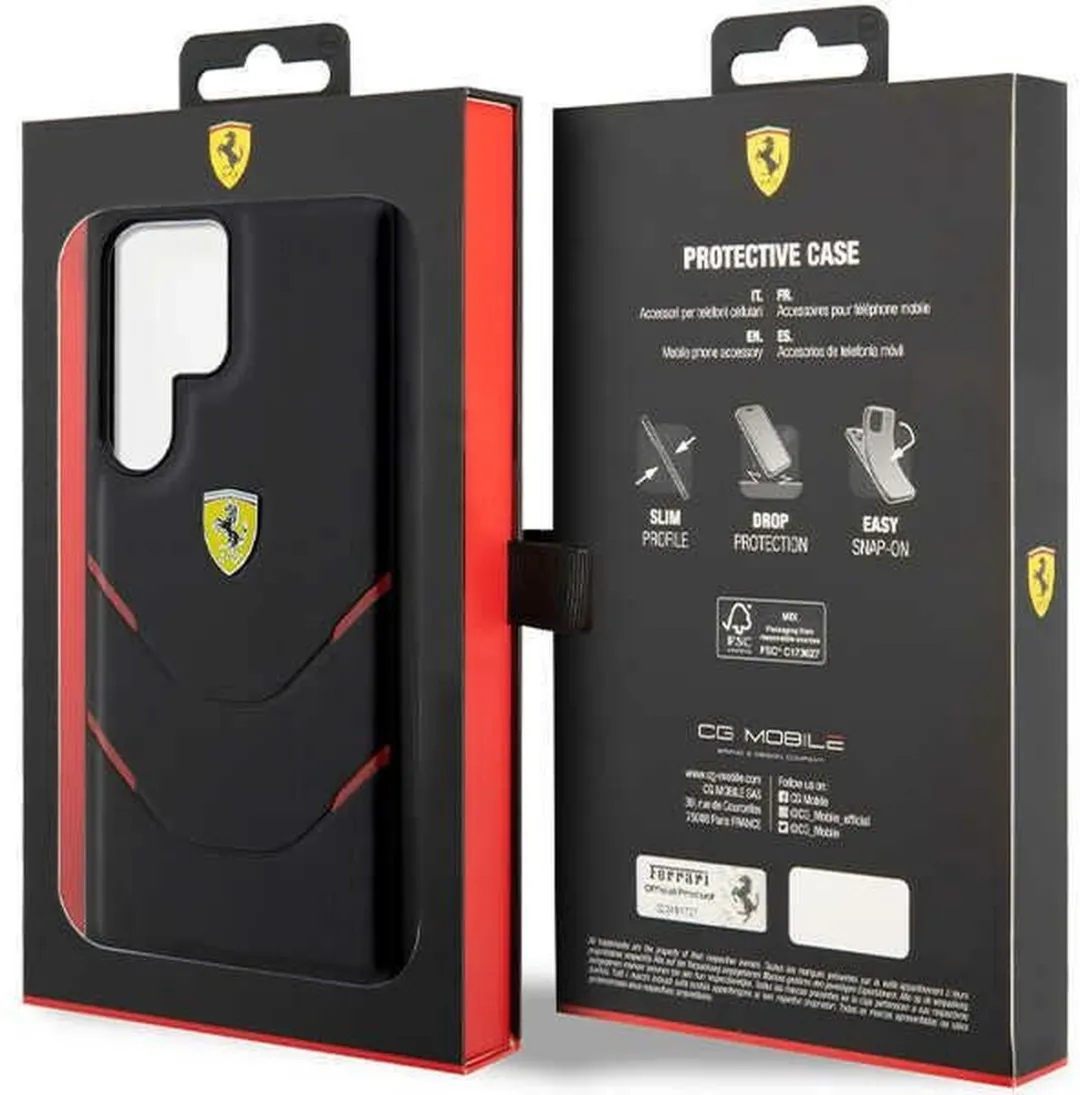 Ferrari FEHCS23LPBAK Koffer - Samsung Galaxy S23 Ultra - Zwart Hot Stamp Lines