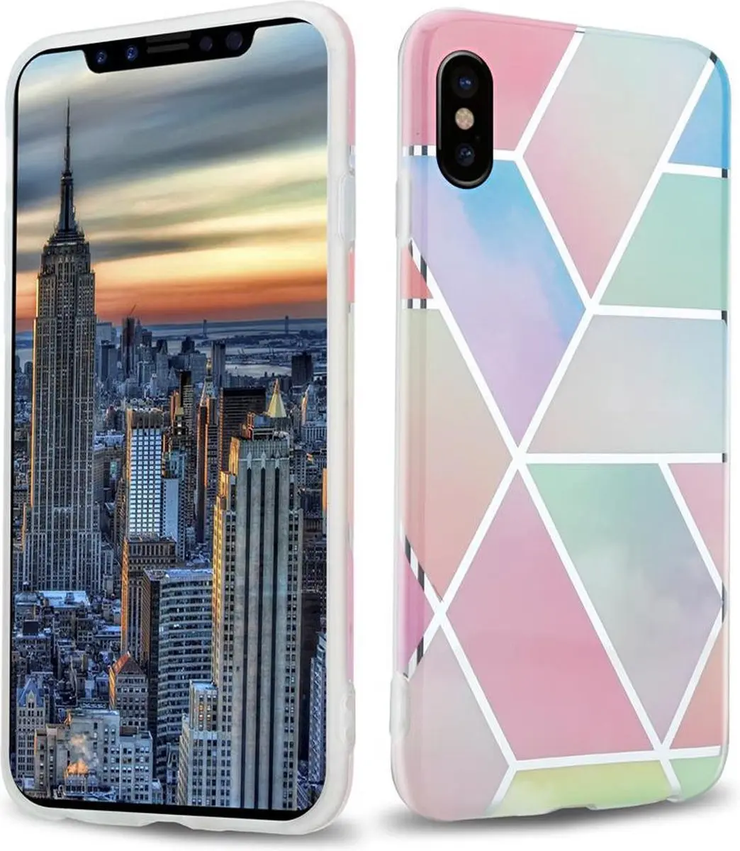 Cadorabo Hoesje geschikt voor Apple iPhone X / XS in Regenboog Marmer No. 11
