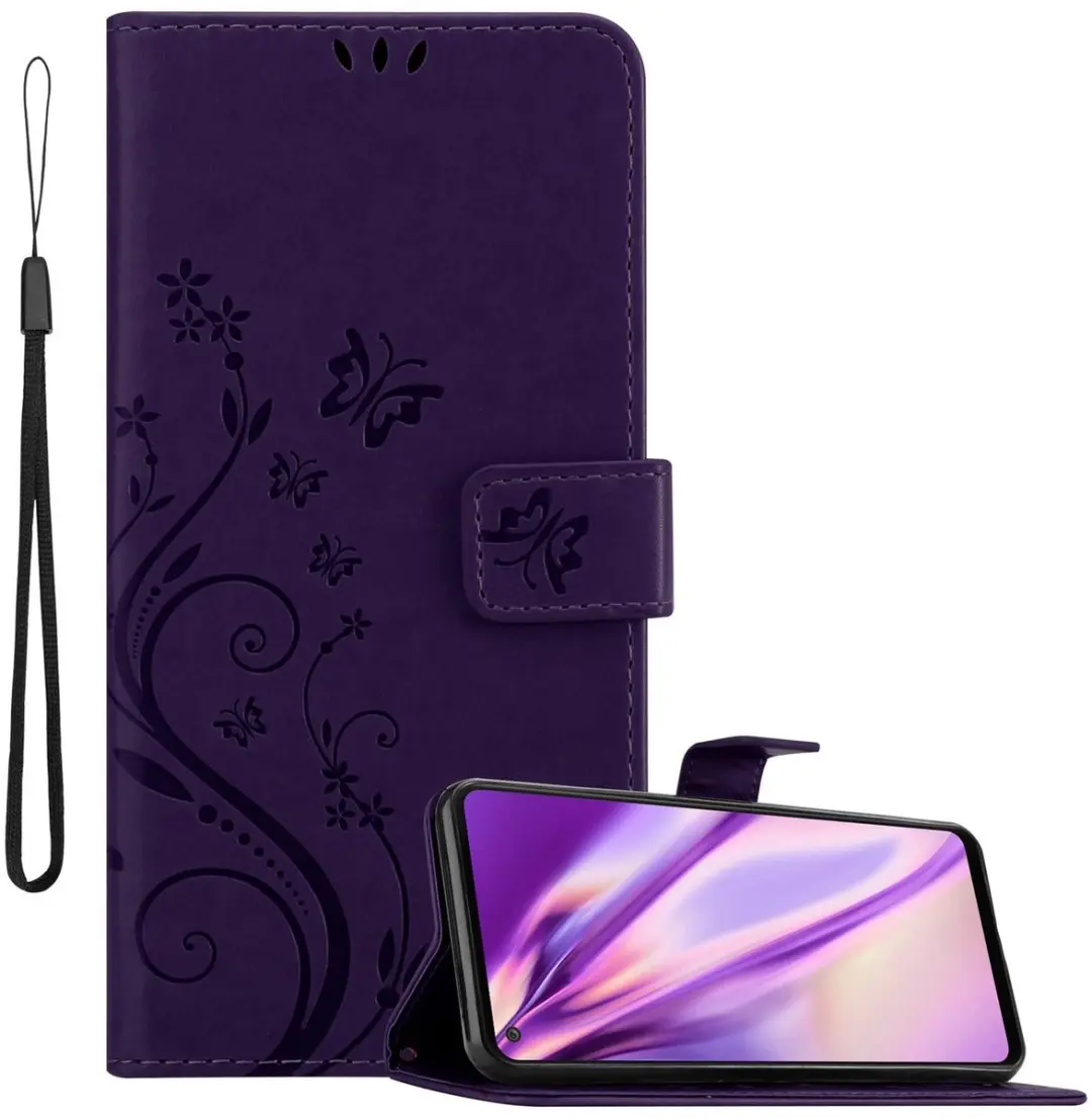 Cadorabo Hoesje geschikt voor Samsung Galaxy A21s in BLOEMEN DONKER PAARS