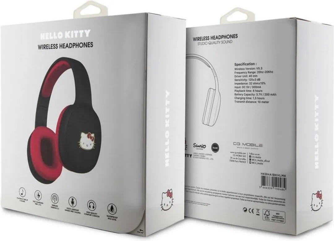 Hello Kitty HKBH Bluetooth Koptelefoon - Bicolor Zwart/Rood - afbeelding 4 van 4