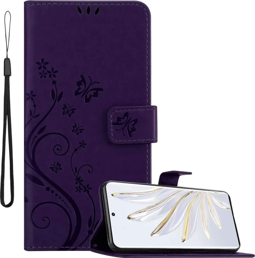 Cadorabo Hoesje geschikt voor Honor 70 in BLOEMEN DONKER PAARS