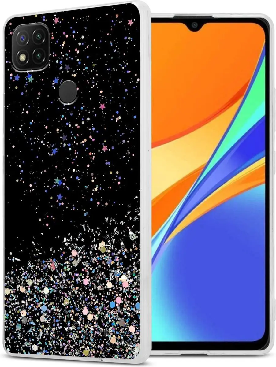 Cadorabo Hoesje geschikt voor Xiaomi RedMi 9C / RedMi 10A in Zwart met Glitter