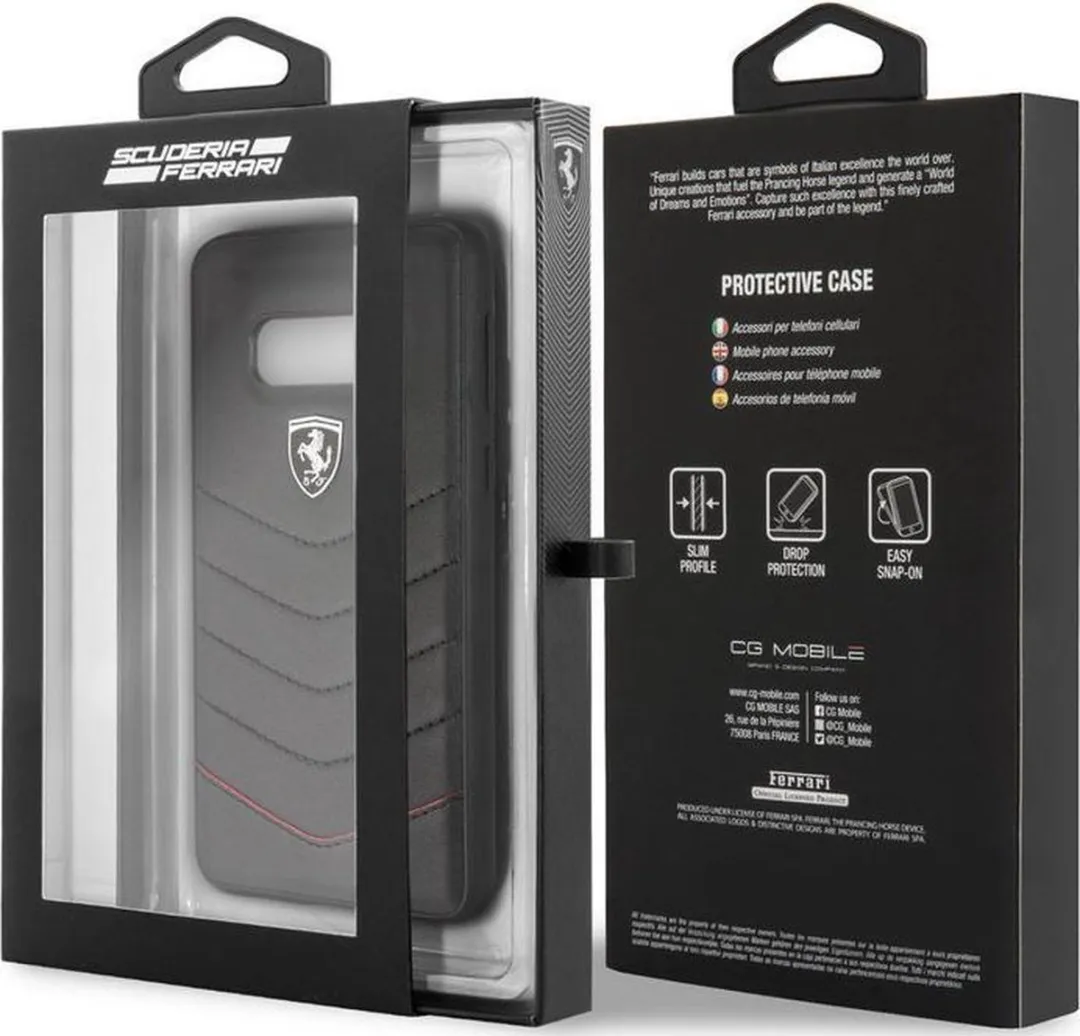 Ferrari Heritage Leather Back Case - Samsung Galaxy S10e - Zwart