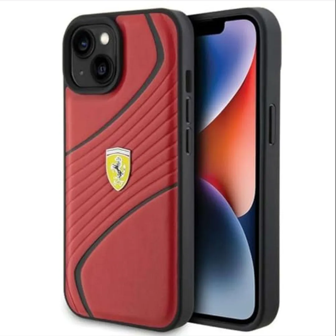 Ferrari Twist Metal Logo Back Case Rood - iPhone 15
