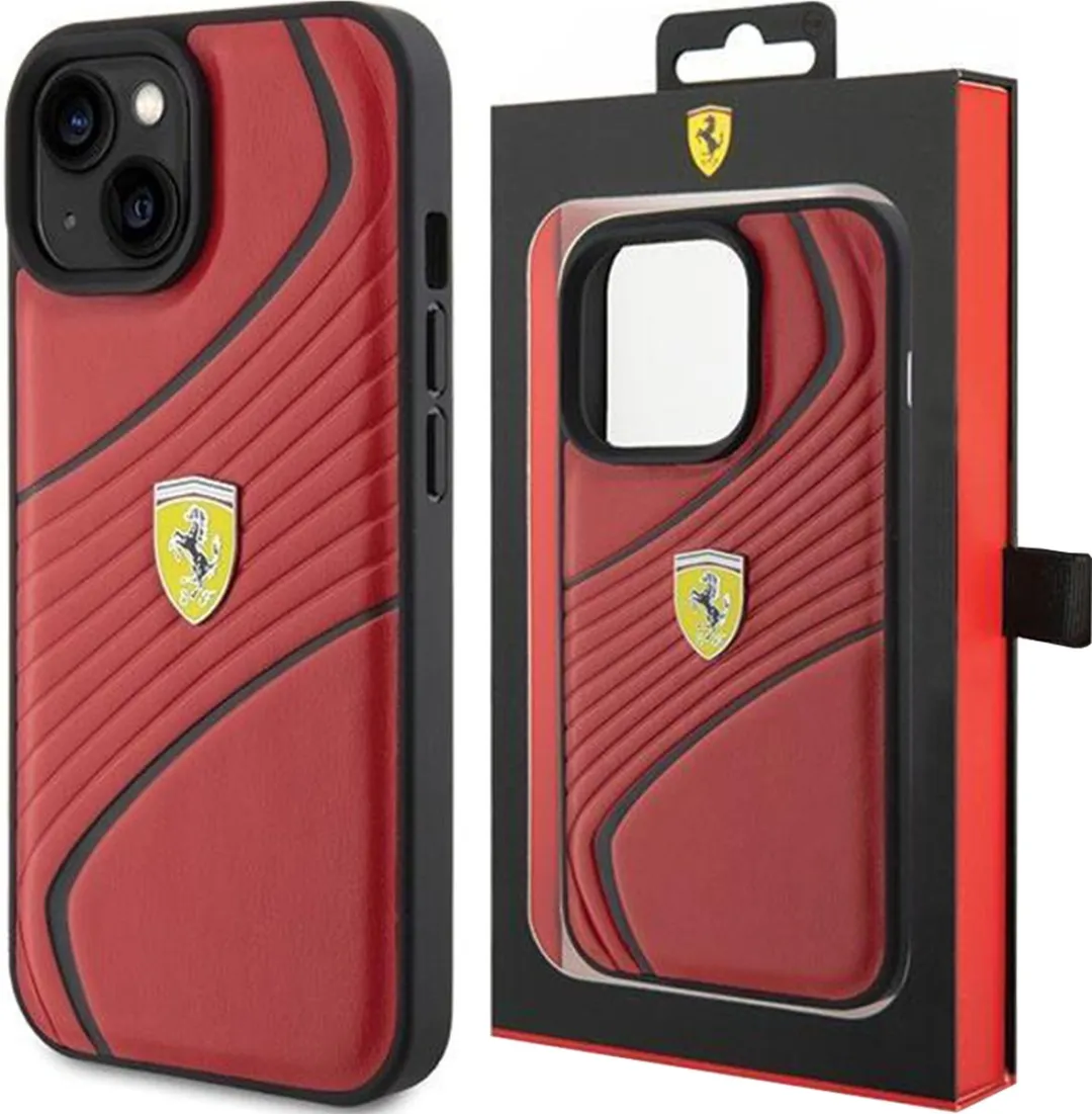 Ferrari Twist Metal Logo Back Case Rood - iPhone 15