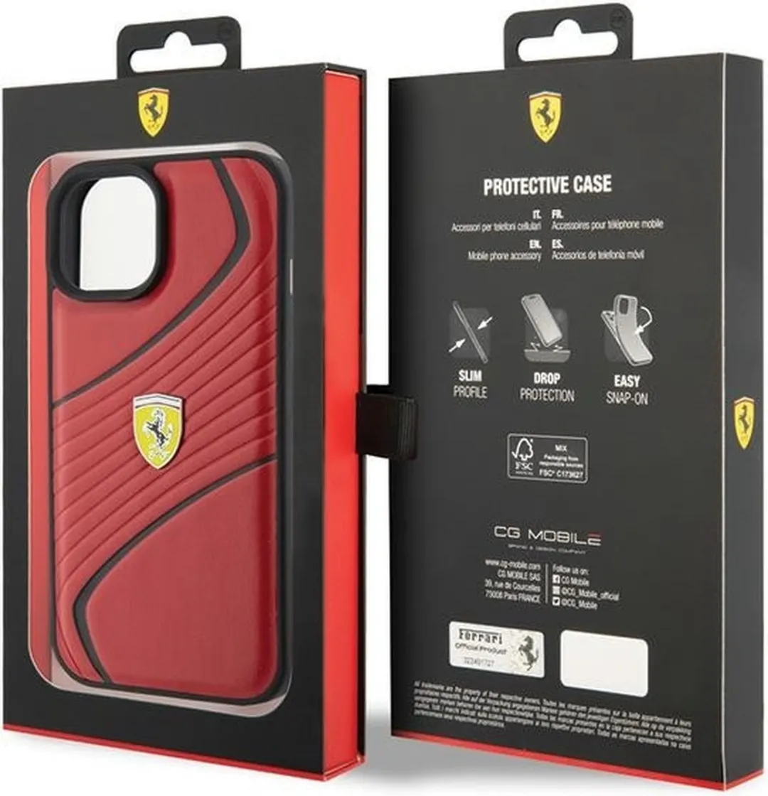 Ferrari Twist Metal Logo Back Case Rood - iPhone 15