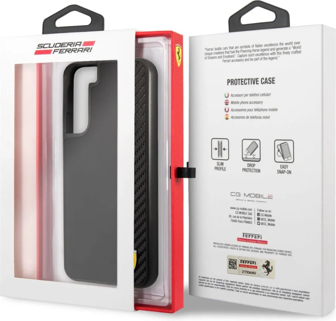 Ferrari Smooth Carbon Back Case Samsung Galaxy S22 - Zwart
