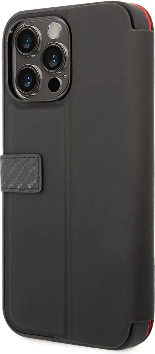 Ferrari Smooth Carbon Book Case FESCBKIP14L - iPhone 14 Pro Max - 3 Pasjes - Zwart