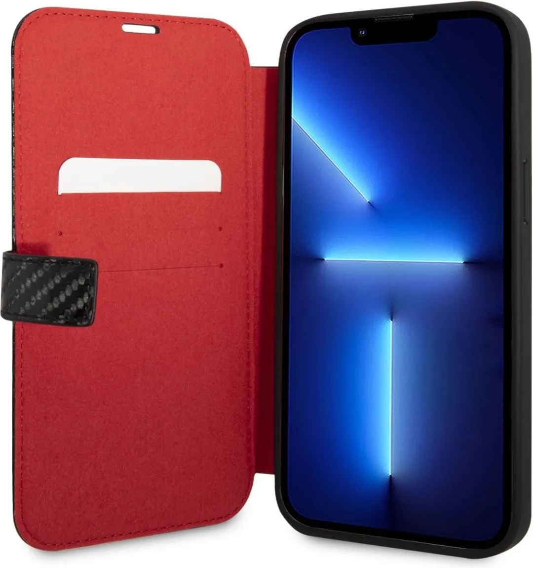 Ferrari Smooth Carbon Book Case FESCBKIP14L - iPhone 14 Pro Max - 3 Pasjes - Zwart