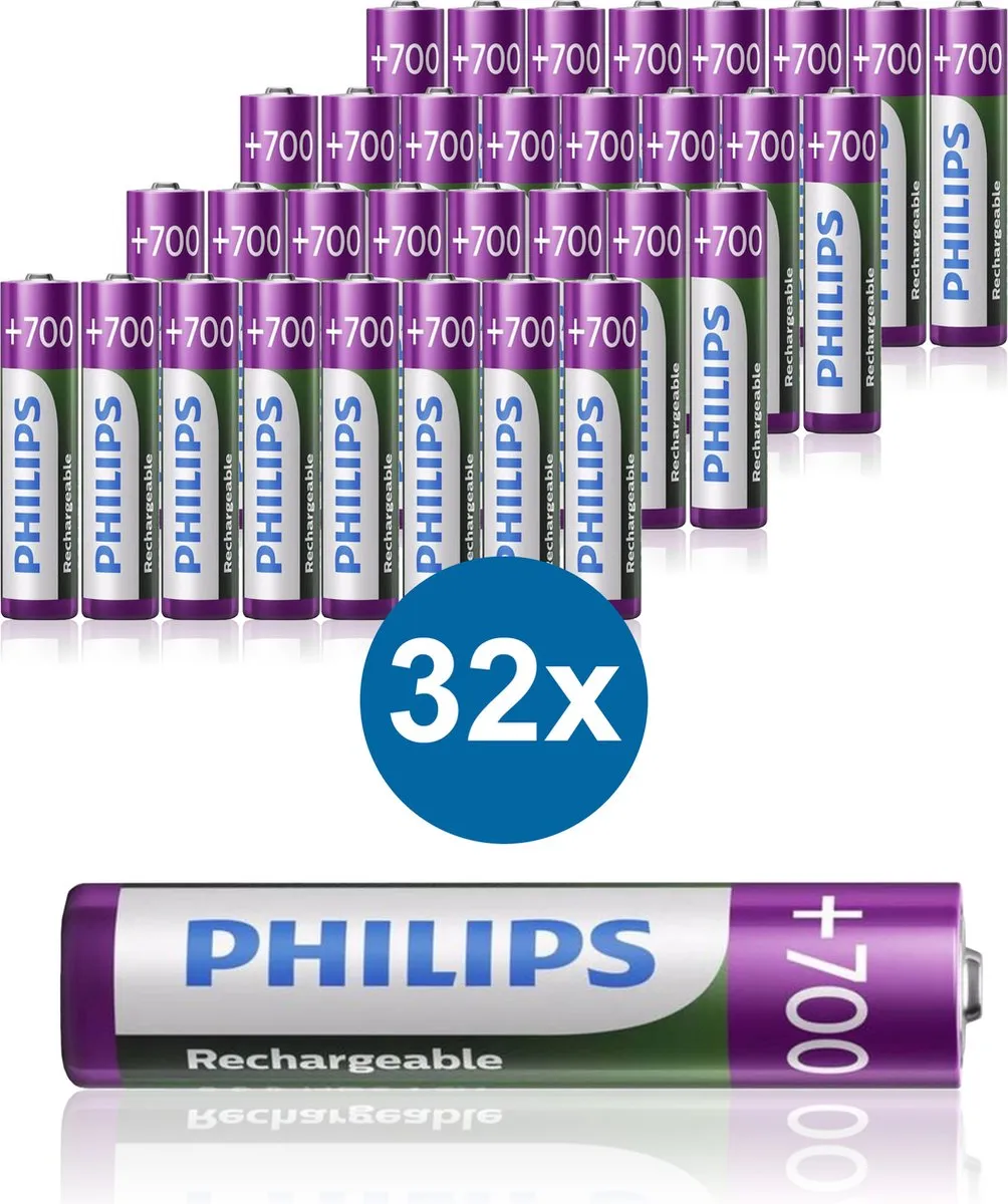 Philips HR03 Oplaadbare AAA Batterijen 700mAh - 32 Stuks