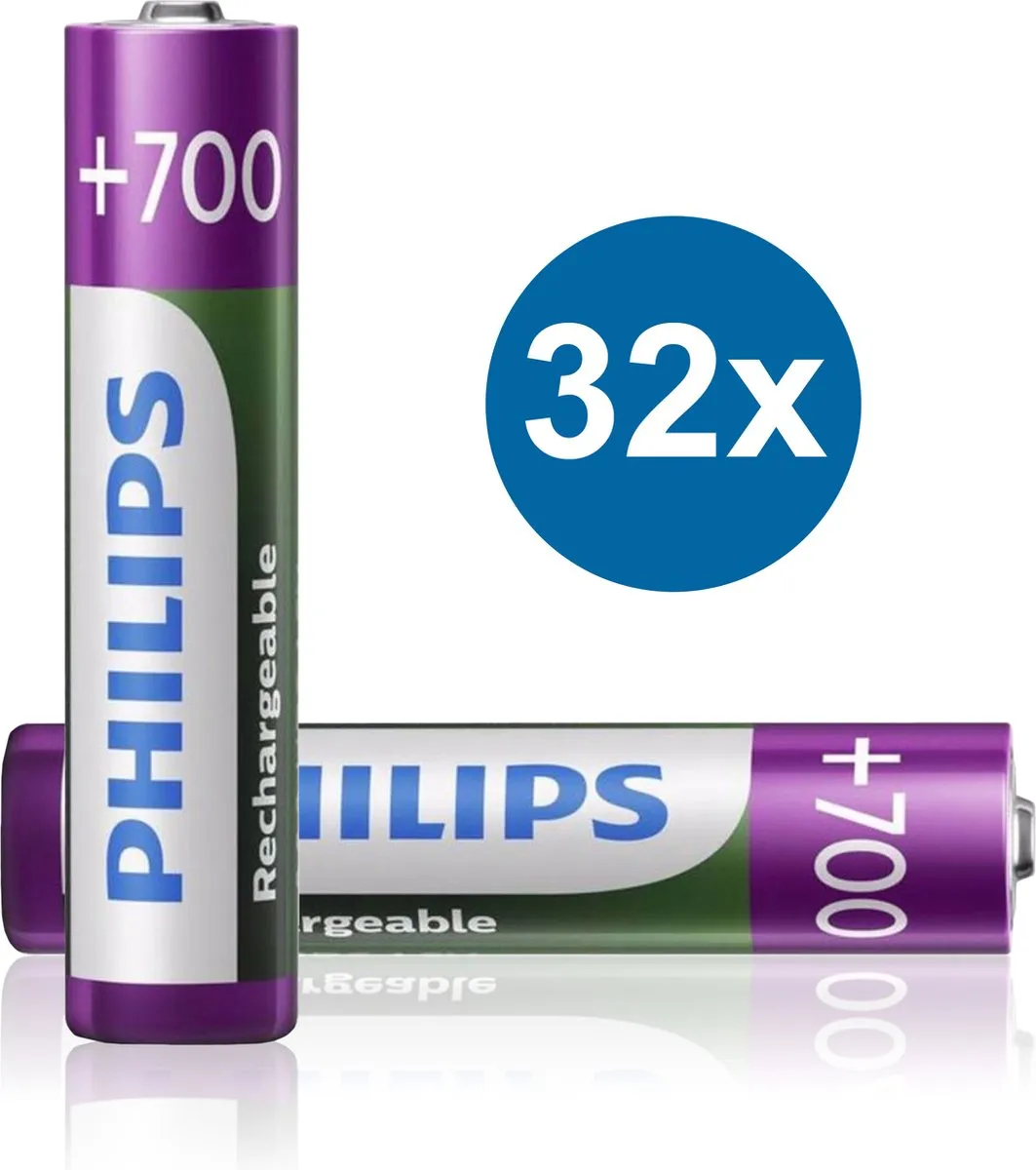 Philips HR03 Oplaadbare AAA Batterijen 700mAh - 32 Stuks