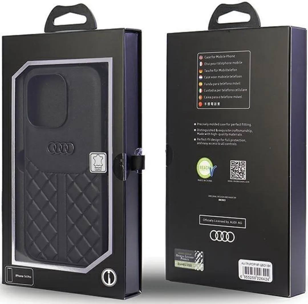 Audi Genuine Leather Back Case - iPhone 14 Pro - Zwart