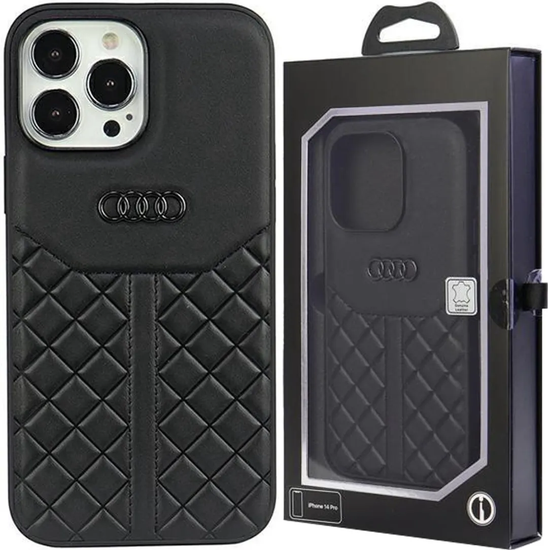 Audi Genuine Leather Back Case - iPhone 14 Pro - Zwart