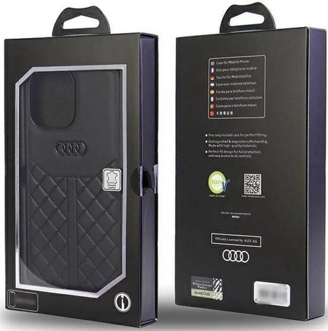 Audi Genuine Leather Back Case - iPhone 14 Pro - Zwart