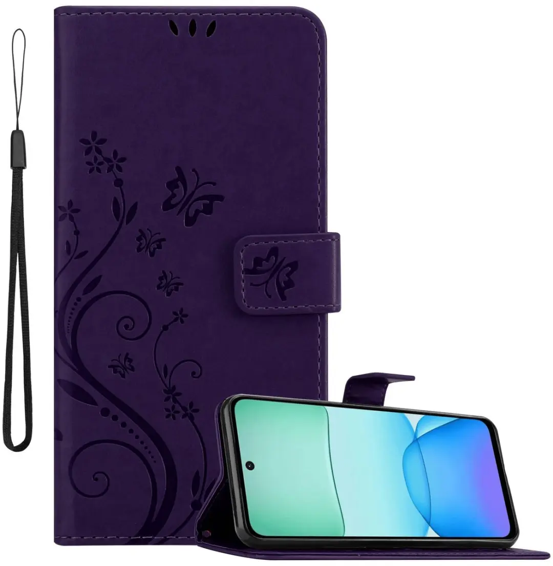 Cadorabo Hoesje geschikt voor Xiaomi RedMi 13 4G in BLOEMEN DONKER PAARS