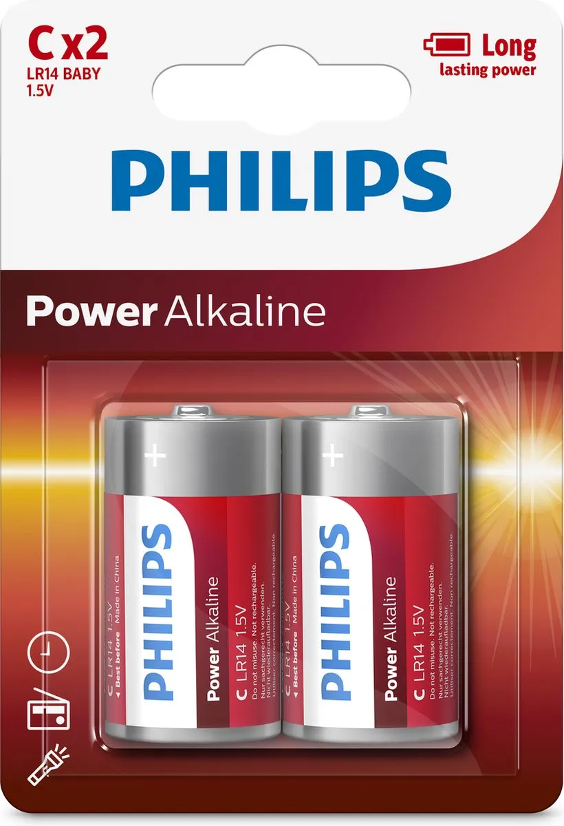 Philips C2 Power Alkline Batterijen - 2 Stuks