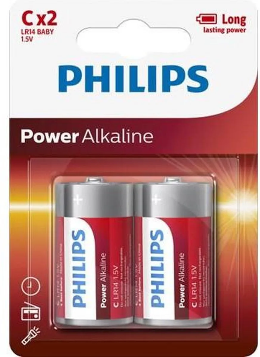 Philips C2 Power Alkline Batterijen - 2 Stuks