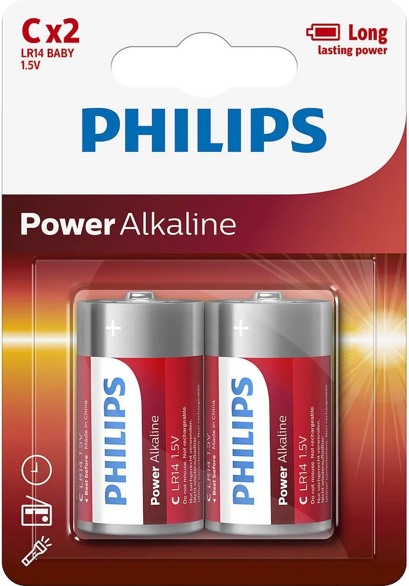 Philips C2 Power Alkline Batterijen - 2 Stuks