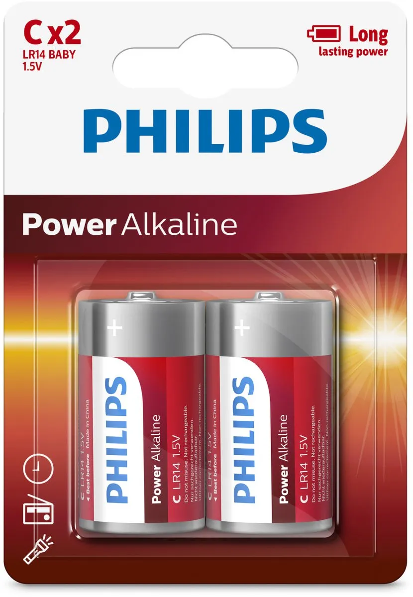 Philips C2 Power Alkline Batterijen - 2 Stuks