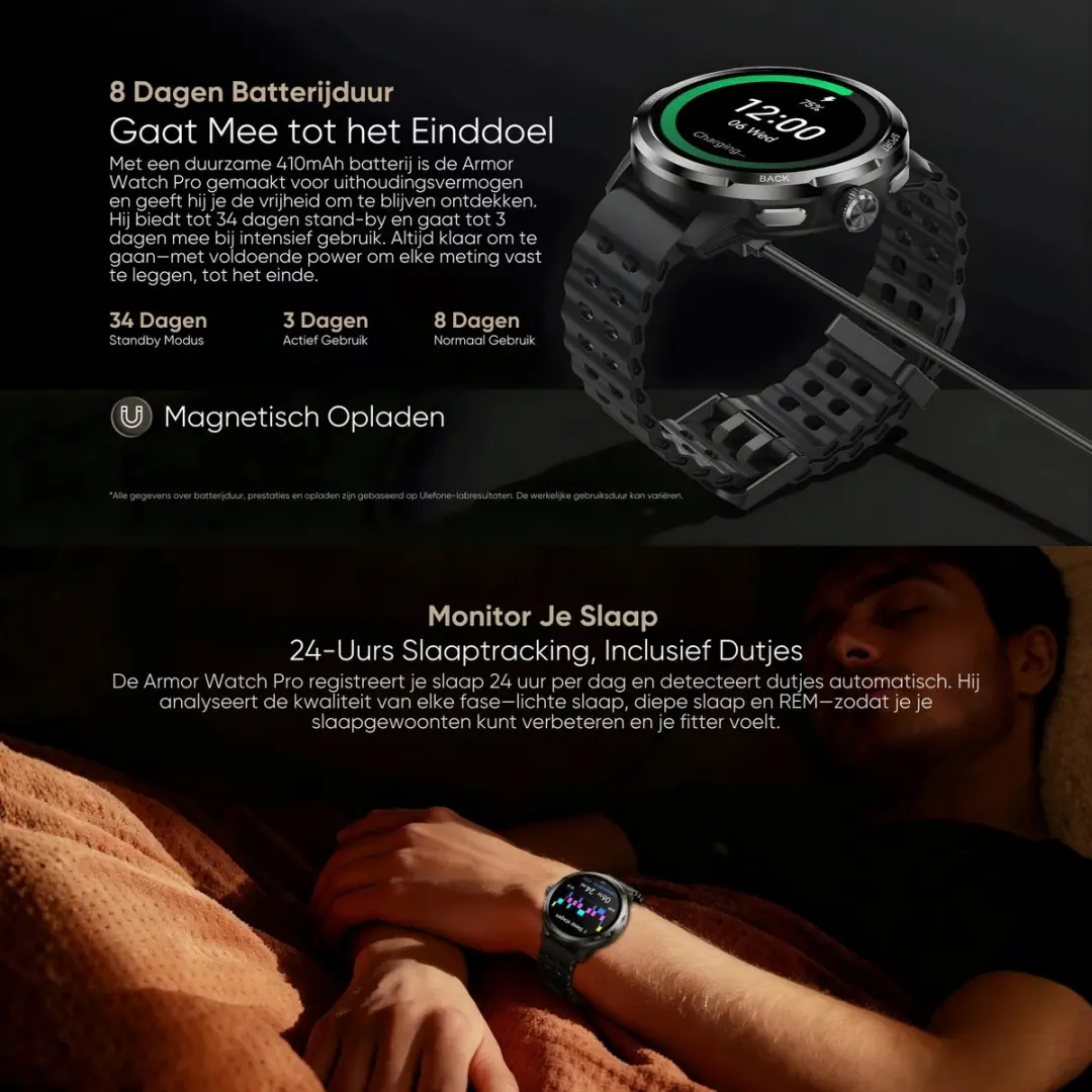 Ulefone Armor Watch Pro Smartwatch - 1.5 inch AMOLED - Zwart - afbeelding 5 van 6