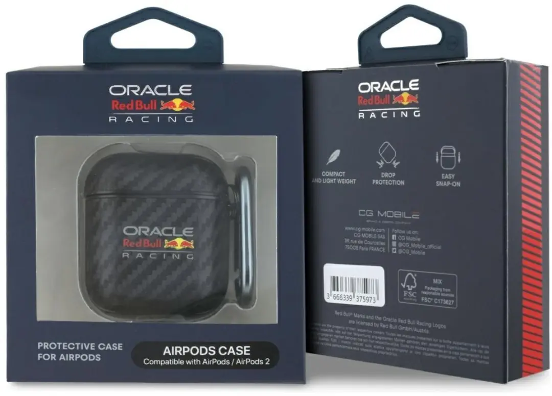 Red Bull Hoesje met Logo PU Carbon voor AirPods 1/2 - afbeelding 2 van 4