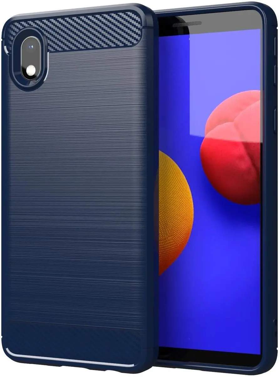 Cadorabo Hoesje geschikt voor Samsung Galaxy A10e / A20e in BRUSHED BLAUW - Beschermhoes van flexibel TPU siliconen in roestvrij staal-carbonvezel look Case Cover