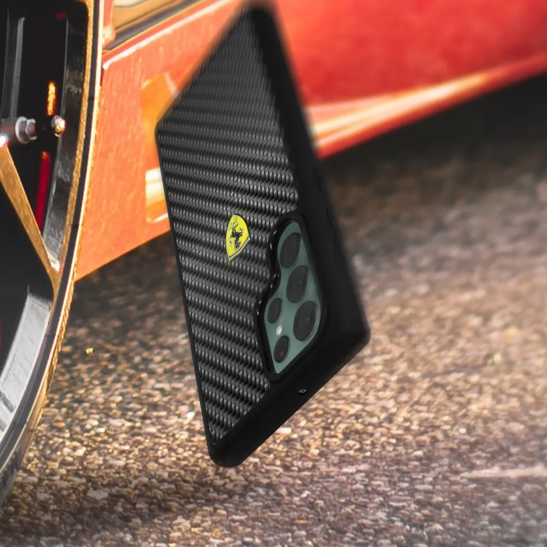 Ferrari Hoesje Samsung Galaxy S22 Ultra - Effen Zwart Carbon