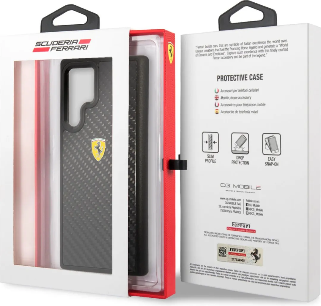Ferrari Hoesje Samsung Galaxy S22 Ultra - Effen Zwart Carbon