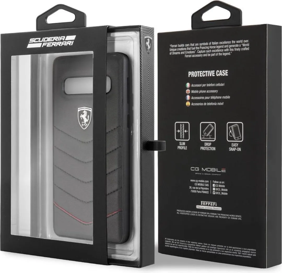 Ferrari Hoesje Samsung Galaxy S10+ - Zwart Leder