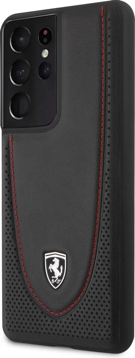 Ferrari Backcover Samsung Galaxy S21 Ultra - Zwart Stitch Line