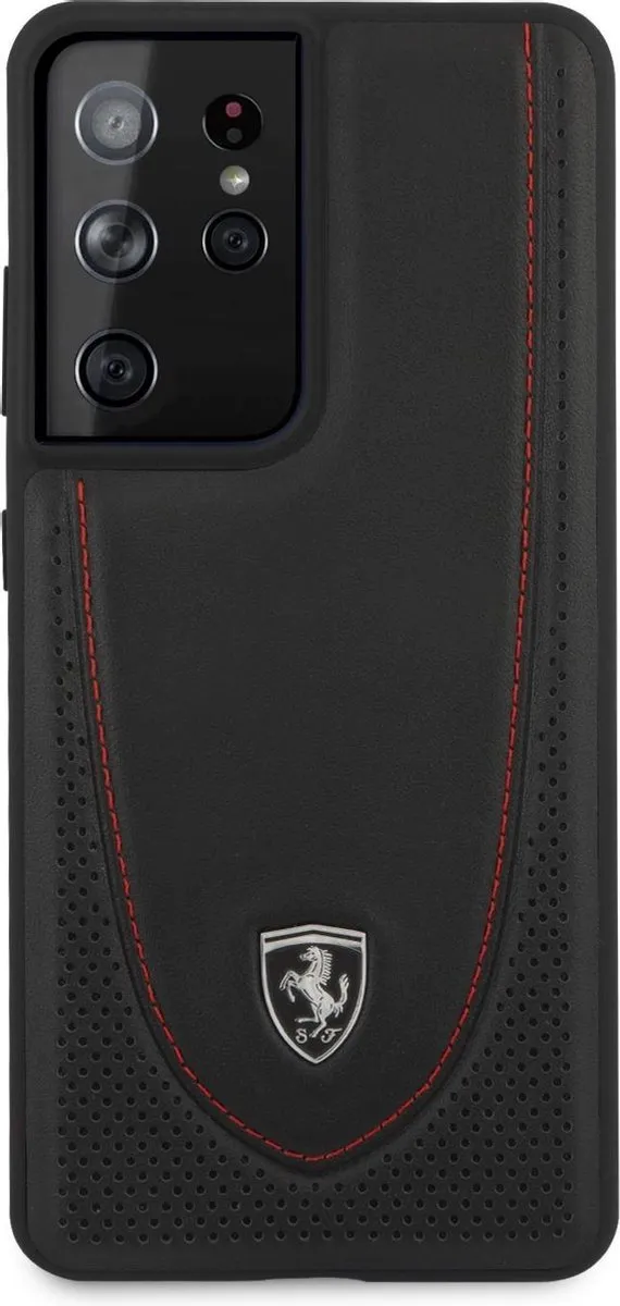 Ferrari Backcover Samsung Galaxy S21 Ultra - Zwart Stitch Line