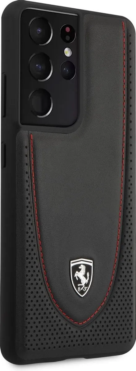 Ferrari Backcover Samsung Galaxy S21 Ultra - Zwart Stitch Line