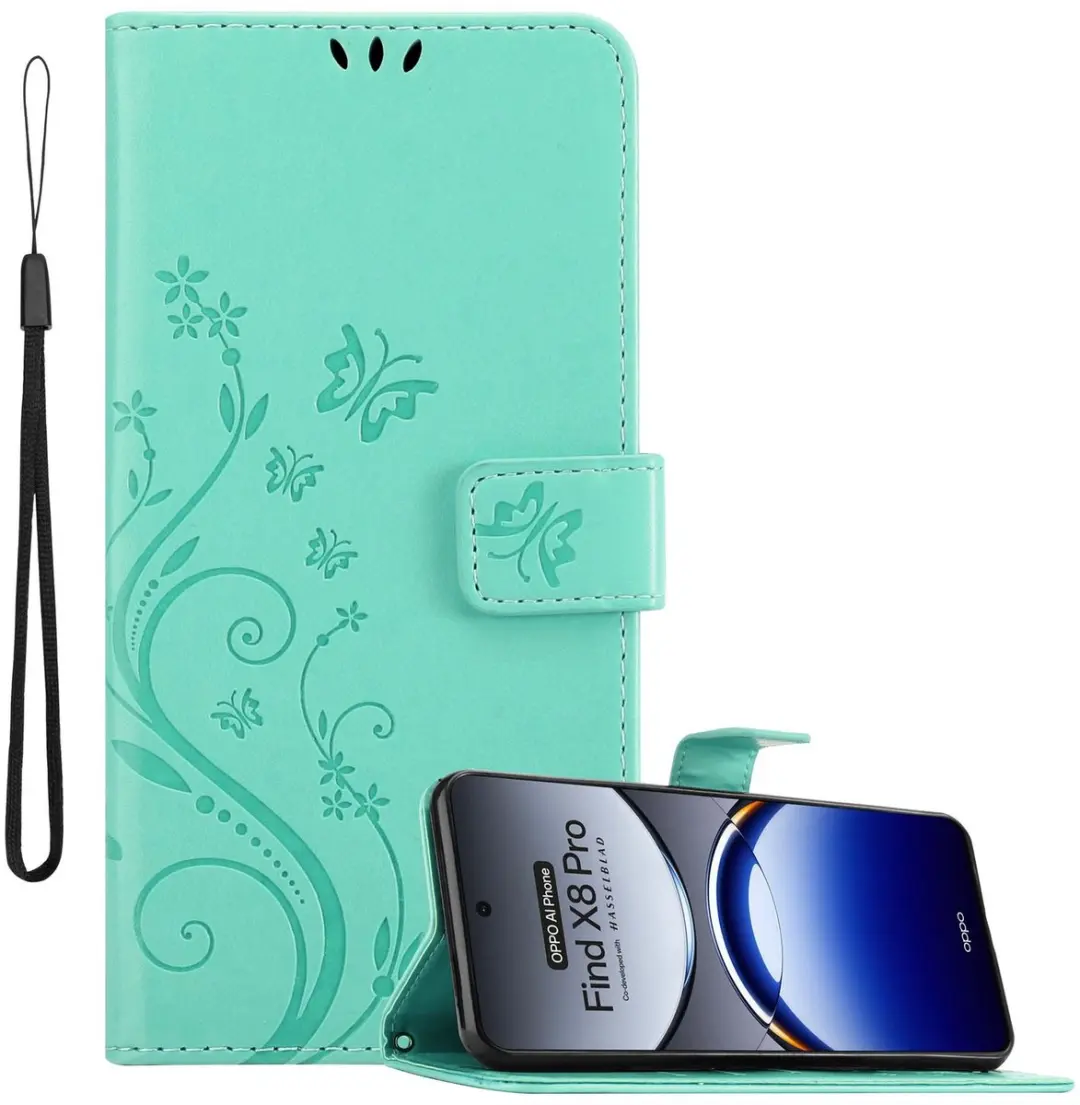 Cadorabo Hoesje geschikt voor Oppo Find X8 Pro in BLOEMEN TURKOOIS