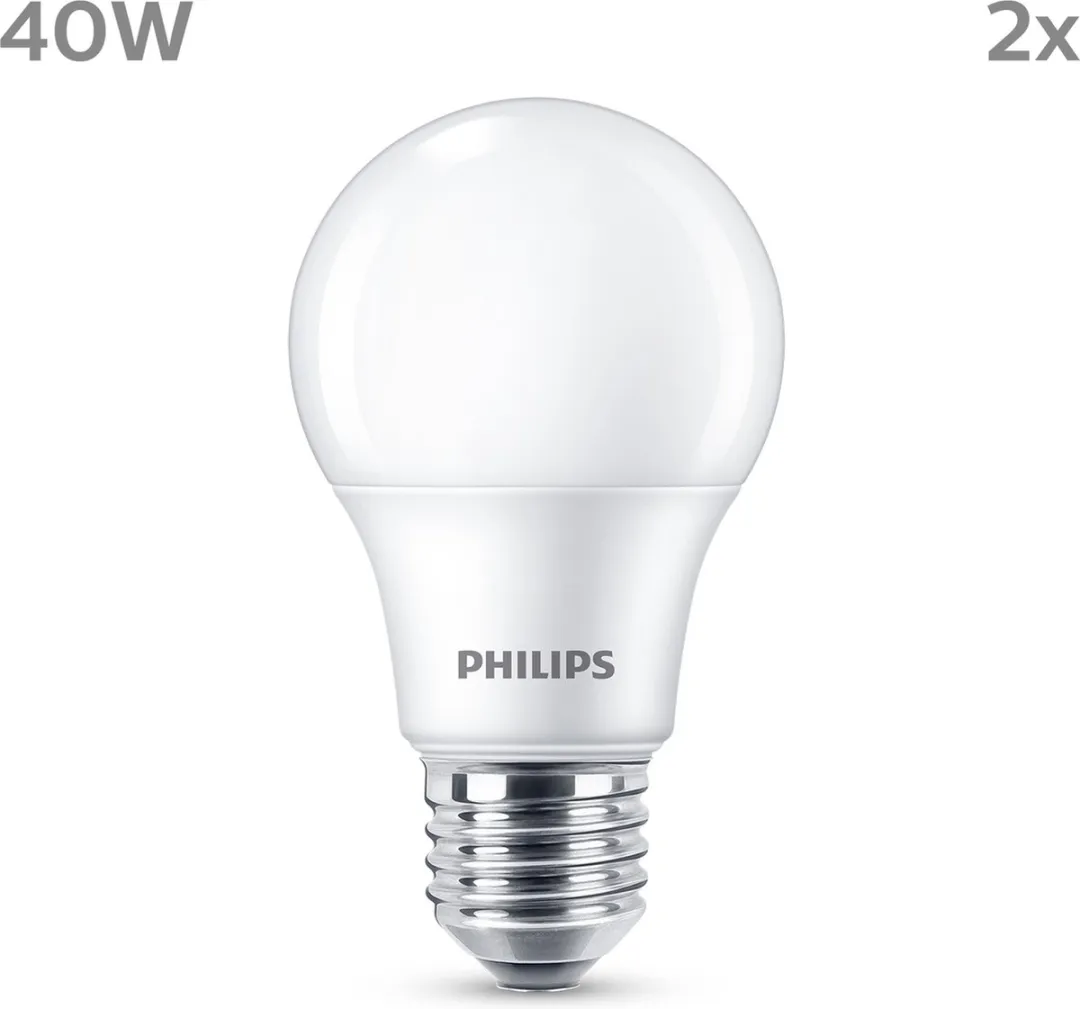 Philips LED Lamp Mat E27 40W Warmwit - 2 Stuks