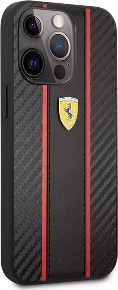 Ferrari Stripe Carbon Hoesje iPhone 14 Pro - FEHCP14MBK - Zwart
