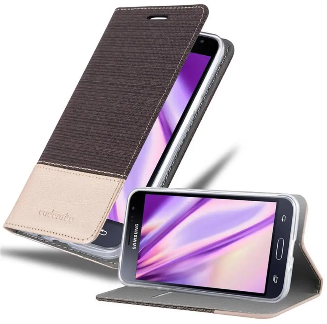 Cadorabo Hoesje geschikt voor Samsung Galaxy J3 2016 in ANTRACIET GOUD