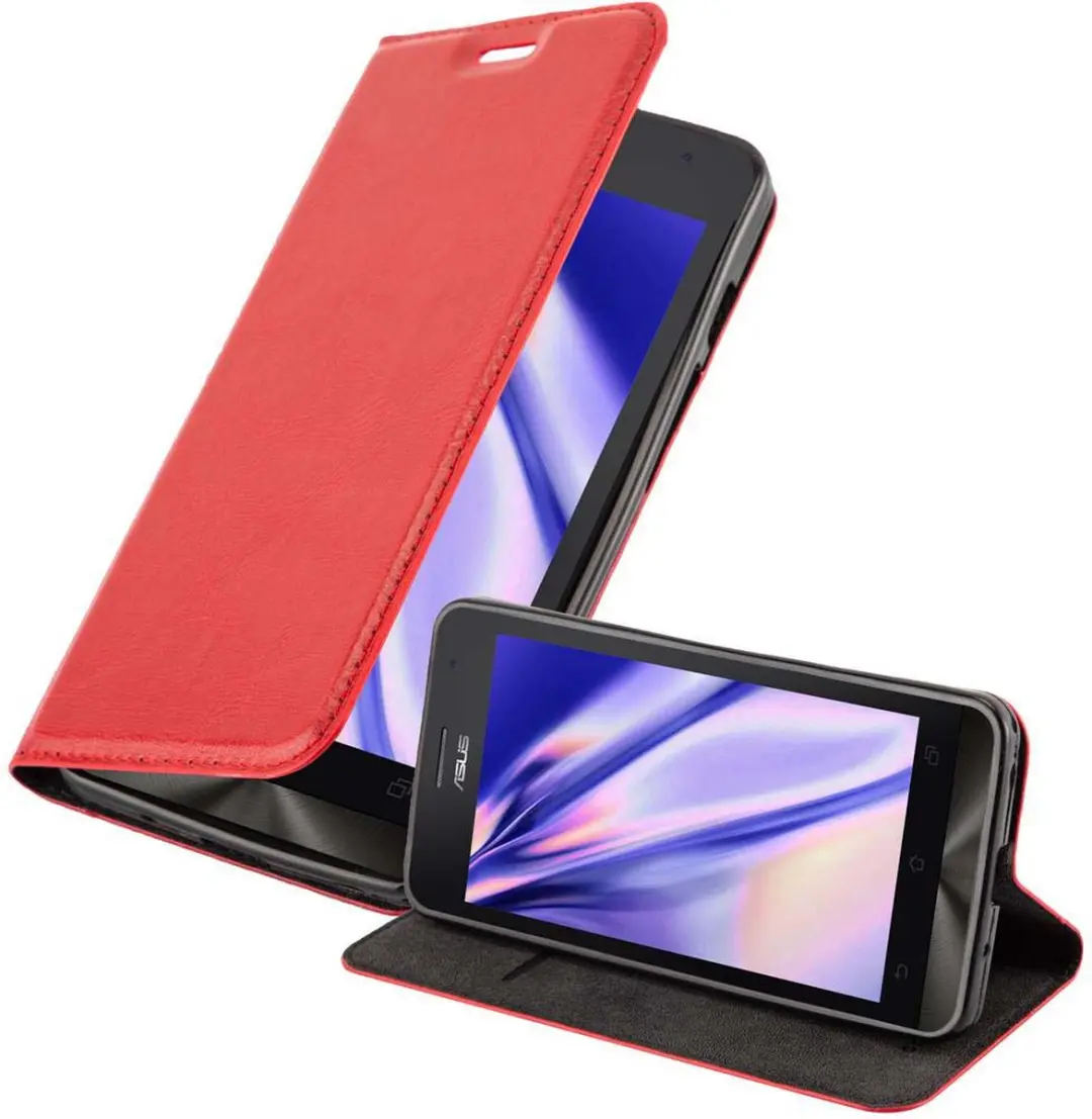 Cadorabo Hoesje geschikt voor Asus ZenFone 5 2014 in APPEL ROOD - Beschermhoes met magnetische sluiting, standfunctie en kaartvakje Book Case Cover Etui