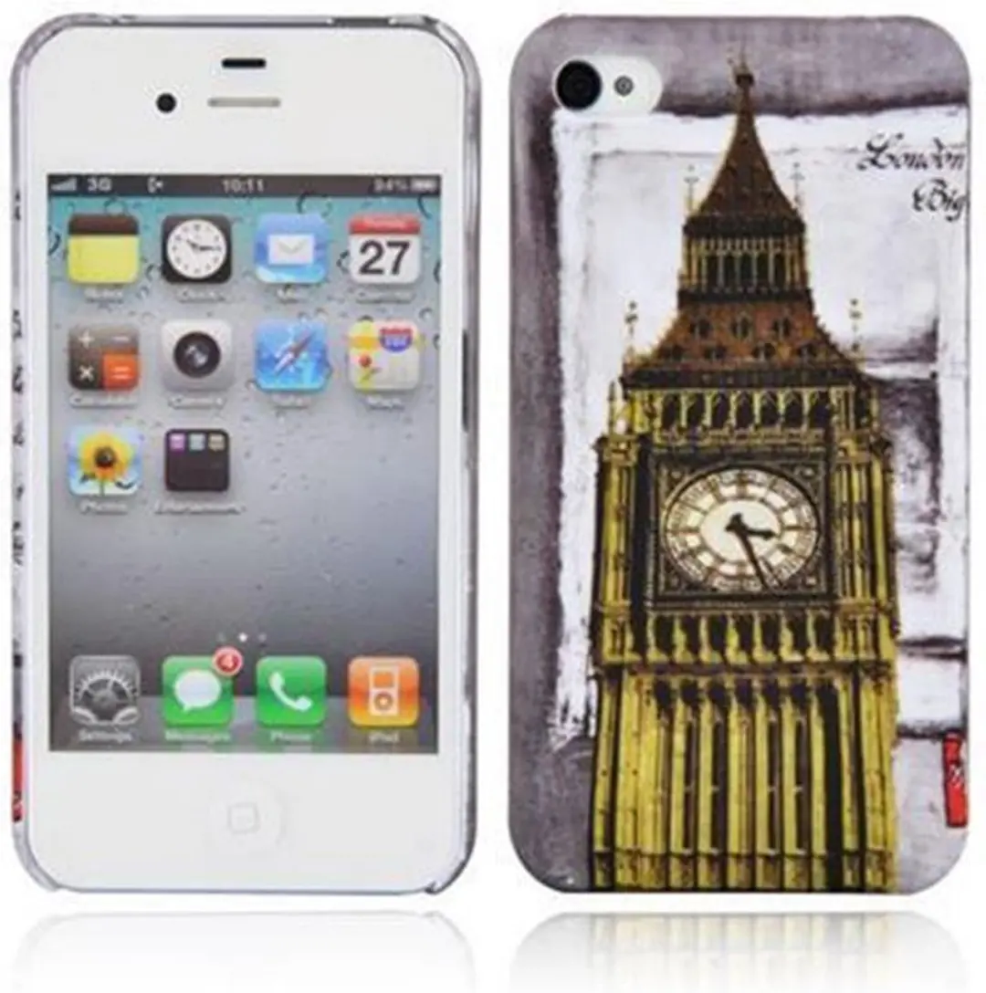 Cadorabo Hoesje geschikt voor Apple iPhone 4 / 4S met LONDON - BIG BEN opdruk - Hard Case Cover beschermhoes in trendy design