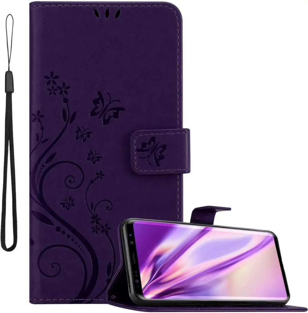 Cadorabo Hoesje geschikt voor Samsung Galaxy S9 in BLOEMEN DONKER PAARS