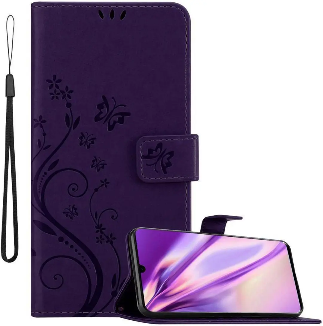 Cadorabo Hoesje geschikt voor Huawei P30 in BLOEMEN DONKER PAARS
