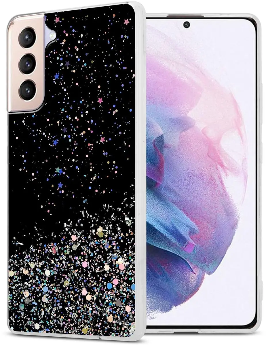 Cadorabo Hoesje geschikt voor Samsung Galaxy S21 PLUS in Zwart met Glitter
