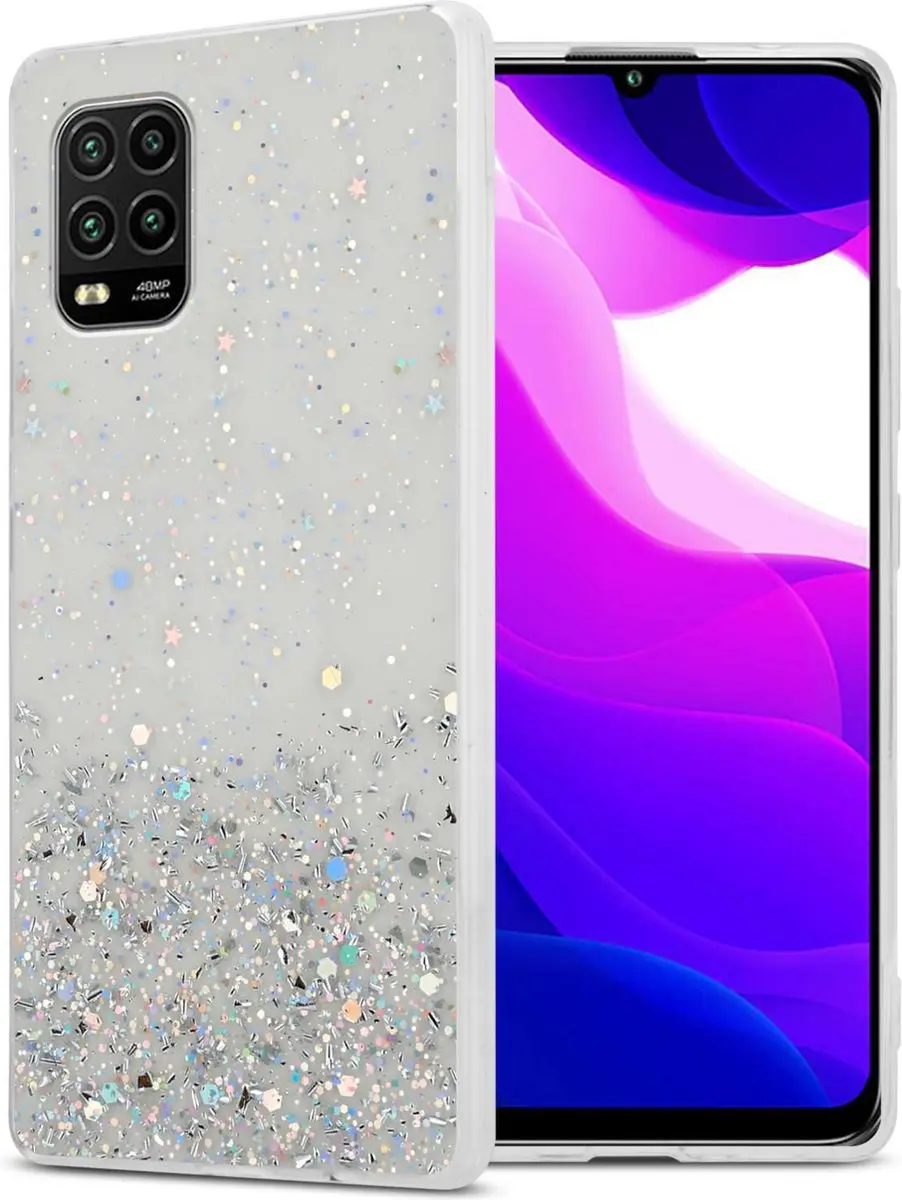 Cadorabo Hoesje geschikt voor Xiaomi Mi 10 LITE in Transparant met Glitter